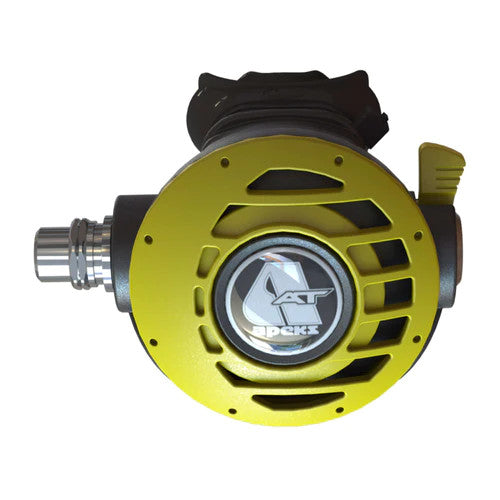 Octopus Apeks AT scuba diving regulator with yellow high-visibility cover and 92 cm hose